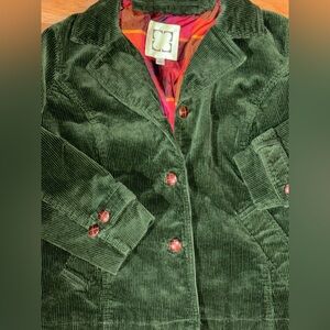Vintage Liz Claiborne Green Corduroy Blazer Vibrant  Plaid Lining 1X Preppy EUC